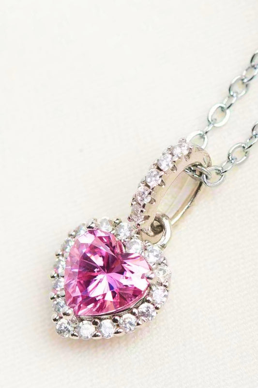 Close-up of the 1 Carat Moissanite heart pendant with zircon accents