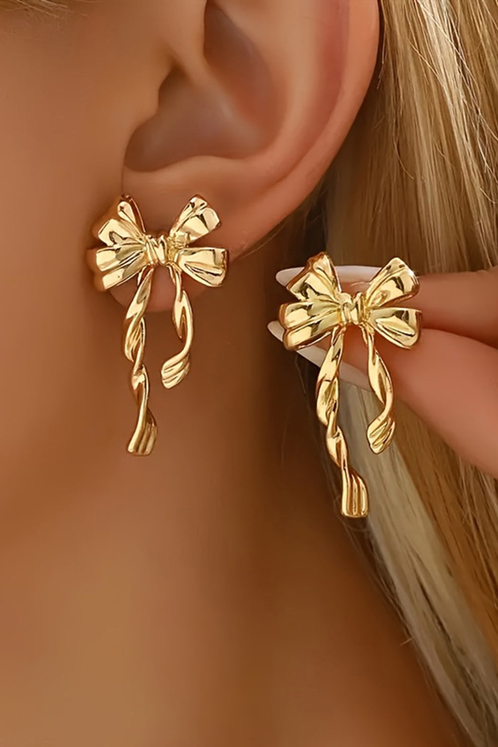 Gold Bow Knot Plated Alloy Stud Earrings