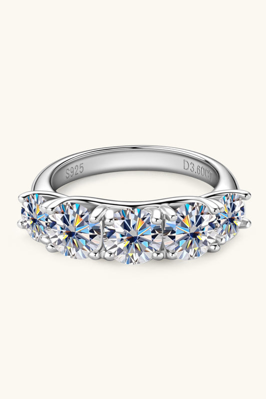 Angle view showing the stone detail of the half eternity Moissanite Ring