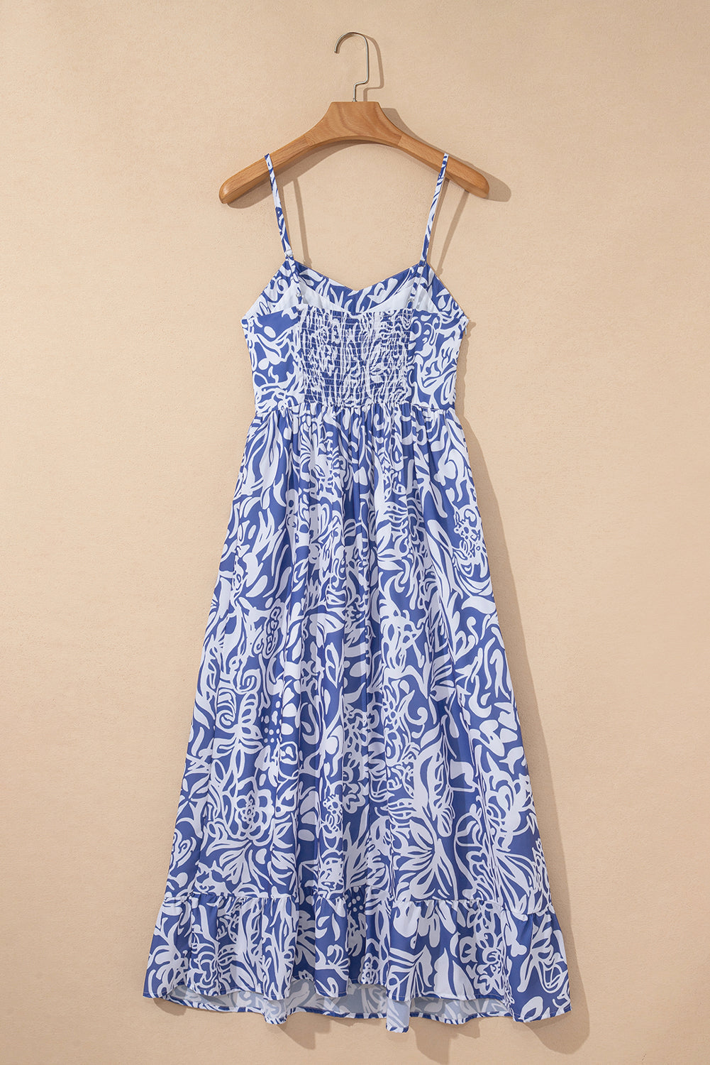 Sky Blue Floral Print Spaghetti Strap High Waist Maxi Dress